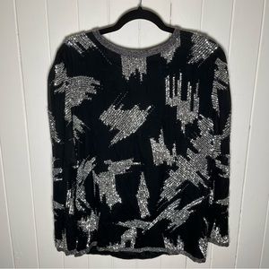 Vintage Black & Silver Beaded Sequined & Jeweled Tunic